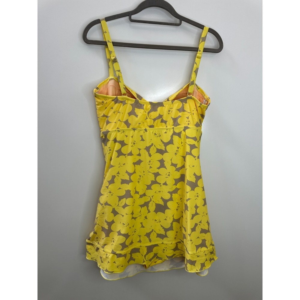 Shore Shapes Swimwear Yellow Floral Ruched Swim Dress Womens Size 14 Resort Vaca - Picture 10 of 16
